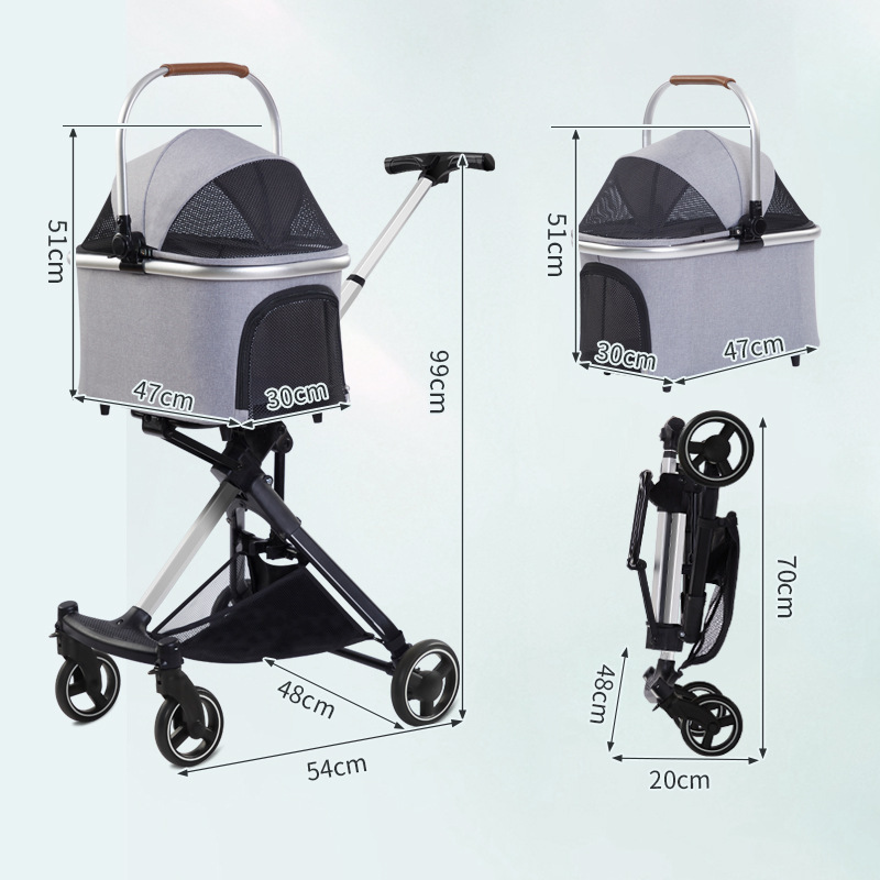 Luxury Pet Stroller Light Dog Carrier Pet Pram 4 Wheels 2 in 1 Pet Stroller