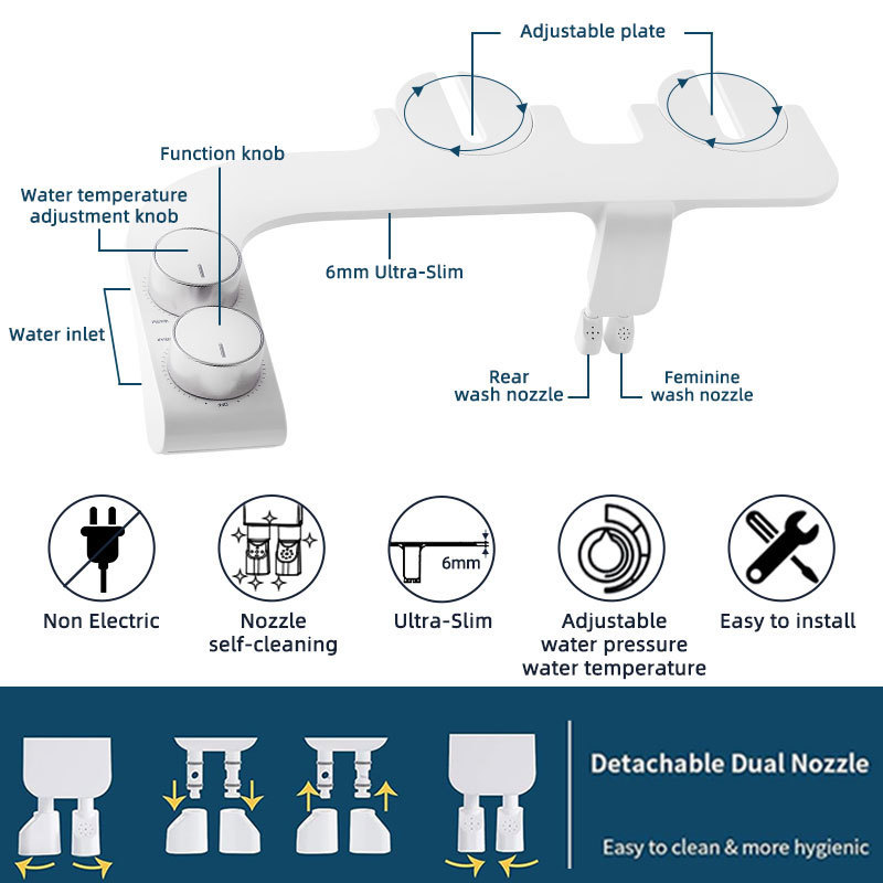 OEM/ODM Hot and Cold Water Toilet Bidet Seat Shattaf Bidet Sprayer Non Electric Bidet Toilet Attachment For Toilet