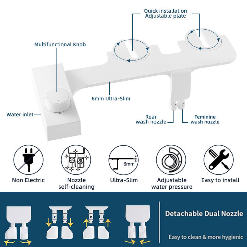 Bidet Toilet Seat Attachment Non-Electric Self Cleaning Water Sprayer Bidet Manual Ultra-Slim Shattaf Bidet De Toilette