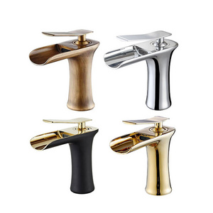 Apartment Waterfall Brass Lavatory Faucet Low Price Luxury Basin Faucet Mixer Manufacturer Knurled Basin Faucets