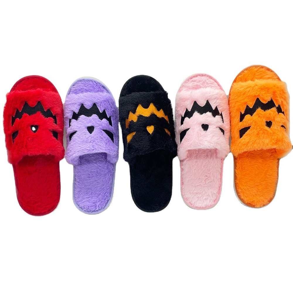 Halloween Pumpkin Lantern Slippers for Women and Men Soft Fur Comfort Women Christmas Warm Slippers