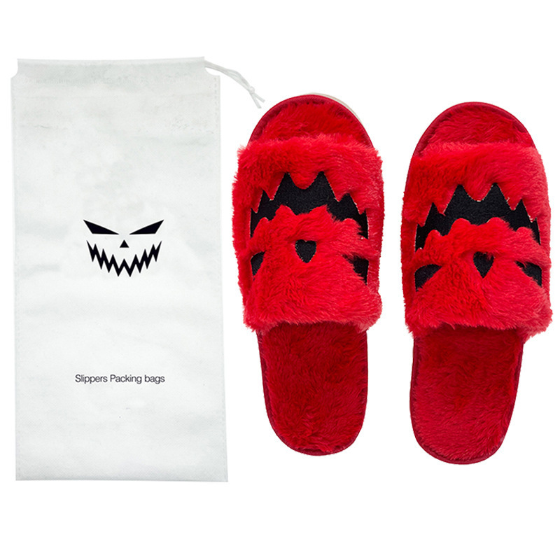 Halloween Pumpkin Lantern Slippers for Women and Men Soft Fur Comfort Women Christmas Warm Slippers