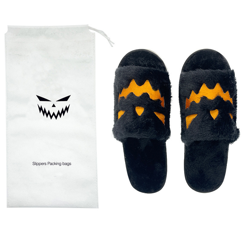 Halloween Pumpkin Lantern Slippers for Women and Men Soft Fur Comfort Women Christmas Warm Slippers