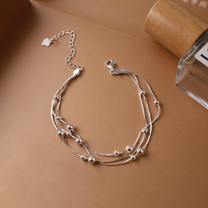 Simple Silver Gold Multi-layer Ball Snake Chain Bracelets 925 Sterling Silver Fine Jewelry For Women