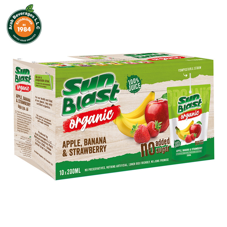 Sun-Blast Organic Apple Strawberry Banana 100% juice 200ML produced from concentrate wholesale