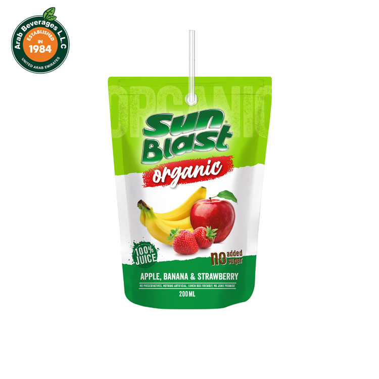 Sun-Blast Organic Apple Strawberry Banana 100% juice 200ML produced from concentrate wholesale