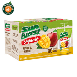 Sun-Blast's 200ML Triple Laminated Stand-Up Pouches Organic Apple Mango Juice 100% Concentrate