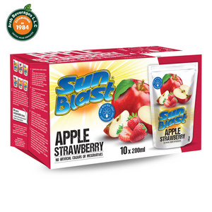 Sun-Blast's 200ML Triple Laminated Stand-Up Pouches Apple-Strawberry Juice 10% Concentrate from Sun Ripened Fruits