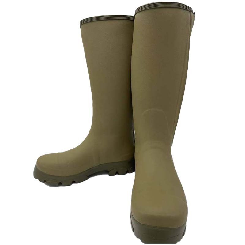 Olive Green Zipper style Waterproof Outdoor Farming and Hunting Mens Neoprene Rubber Rain Boots