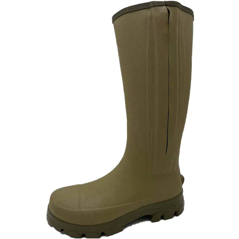 Olive Green Zipper style Waterproof Outdoor Farming and Hunting Mens Neoprene Rubber Rain Boots