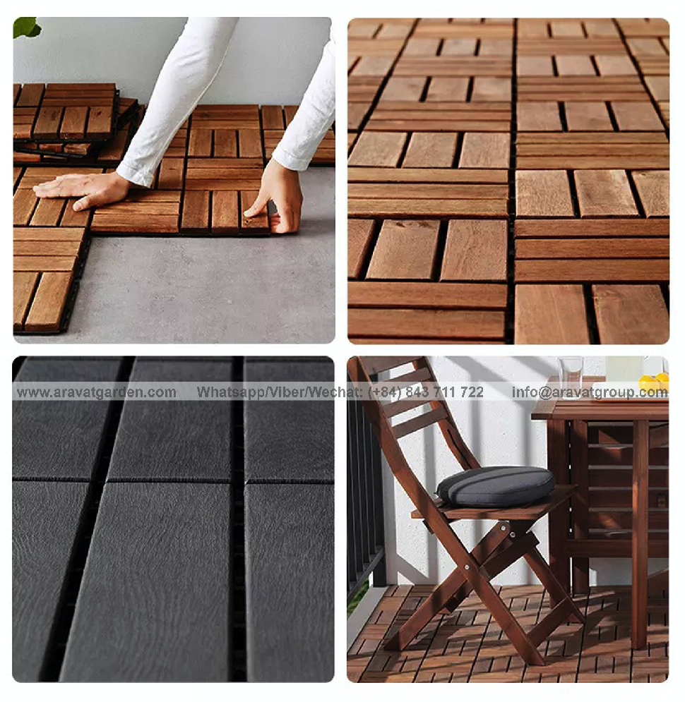 Wood and Plastic Material European Design Style Anti-slip Function Floor Tiles Type 12 Slats Interlocking Deck Tile - Black