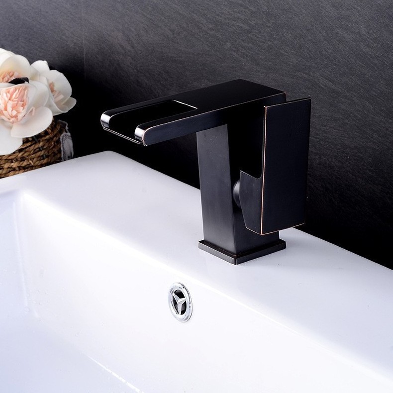 Hot and Cold Temperature Control LED Light Waterfall Spout Basin Faucet