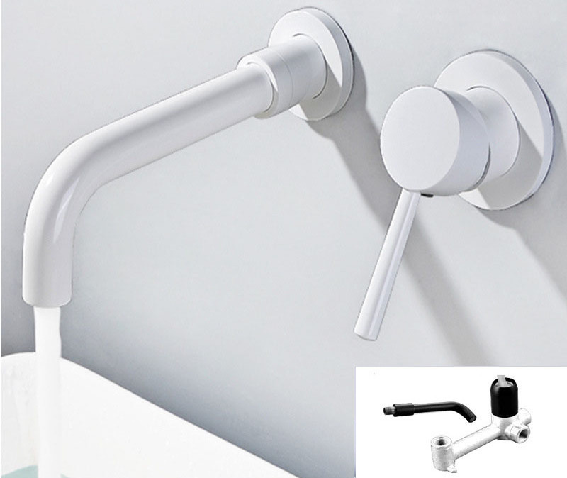 Hot  brass white 2 hole taps wall mounted bathroom concealed basin mixer faucet