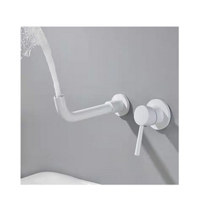 Hot  brass white 2 hole taps wall mounted bathroom concealed basin mixer faucet