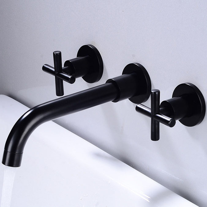 matt black Brass two handles sink mixer bathroom taps three hole faucets