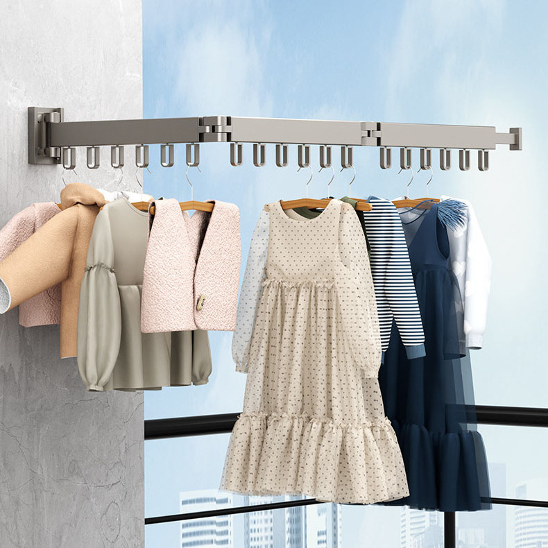 Retractable Wall Mounted Clothesline Laundry  Folding Clothes Hanger  Aluminum Cloth  extend Drying Rack