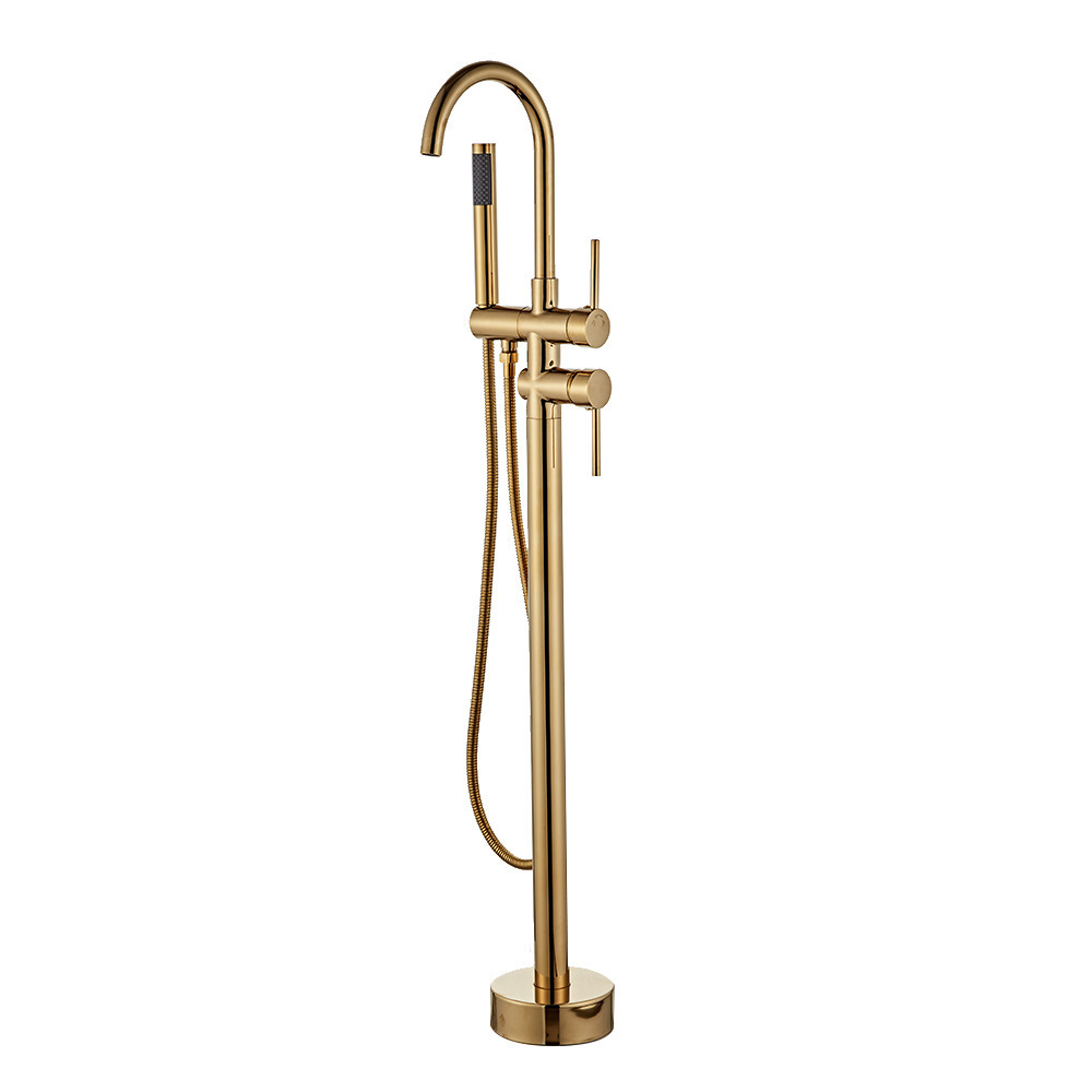 Brass GOLD Free Standing Bathtub Taps Floor Mounted Bathtub Faucet Mixer with hand shower