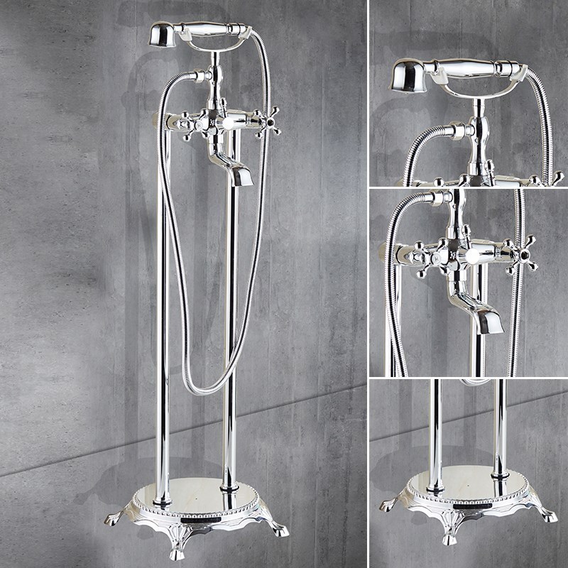 floor standing Brass Chrome Waterfall Bath Bathtub Shower Faucet