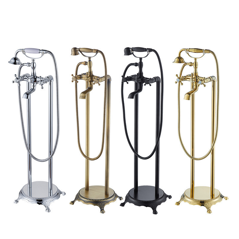 floor standing Brass Chrome Waterfall Bath Bathtub Shower Faucet