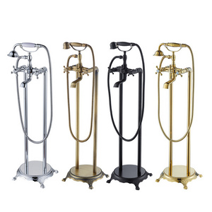 floor standing Brass Chrome Waterfall Bath Bathtub Shower Faucet