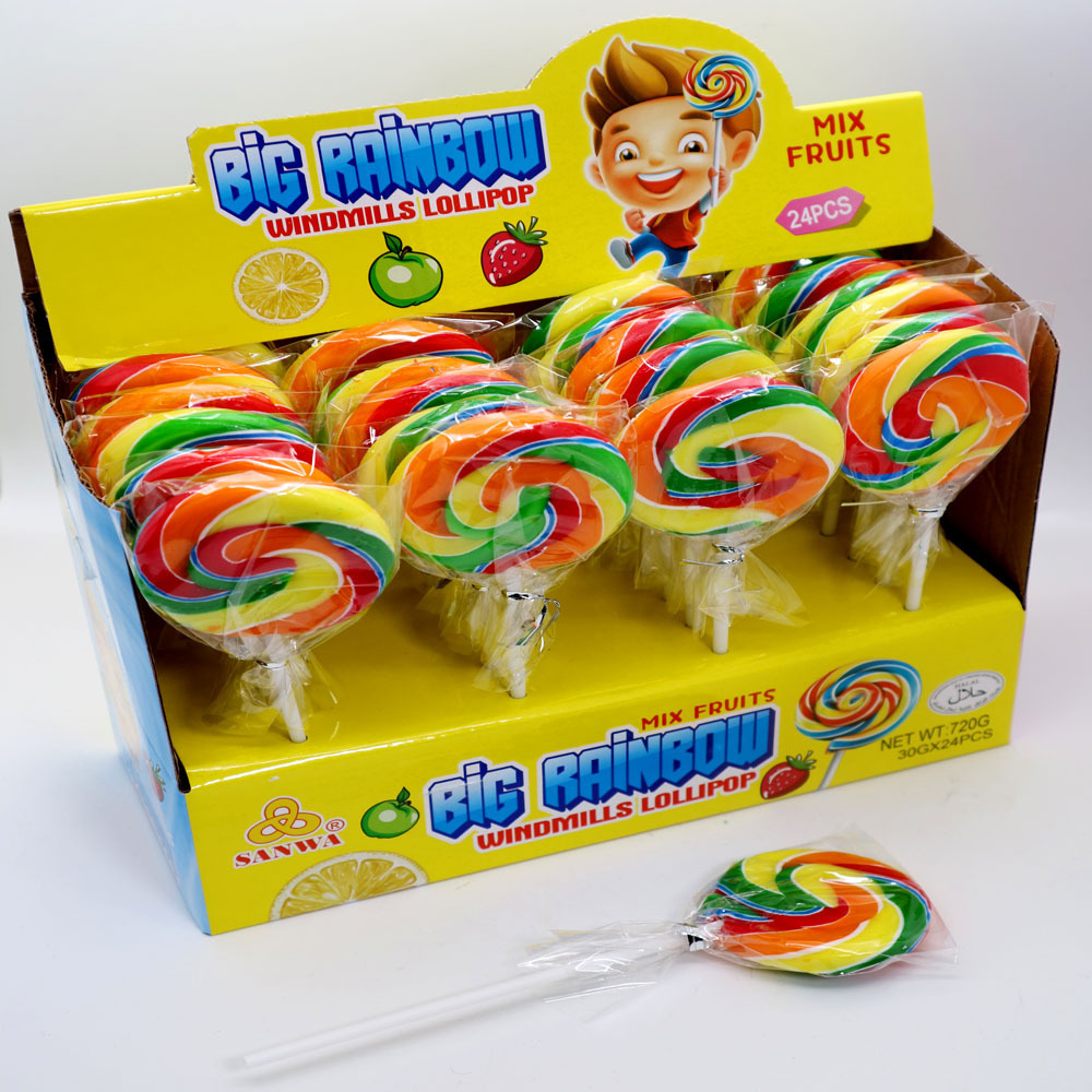 Candy Manufacturer big bom lollipop lolly candy windmill lollipop Big Rainbow lollipop