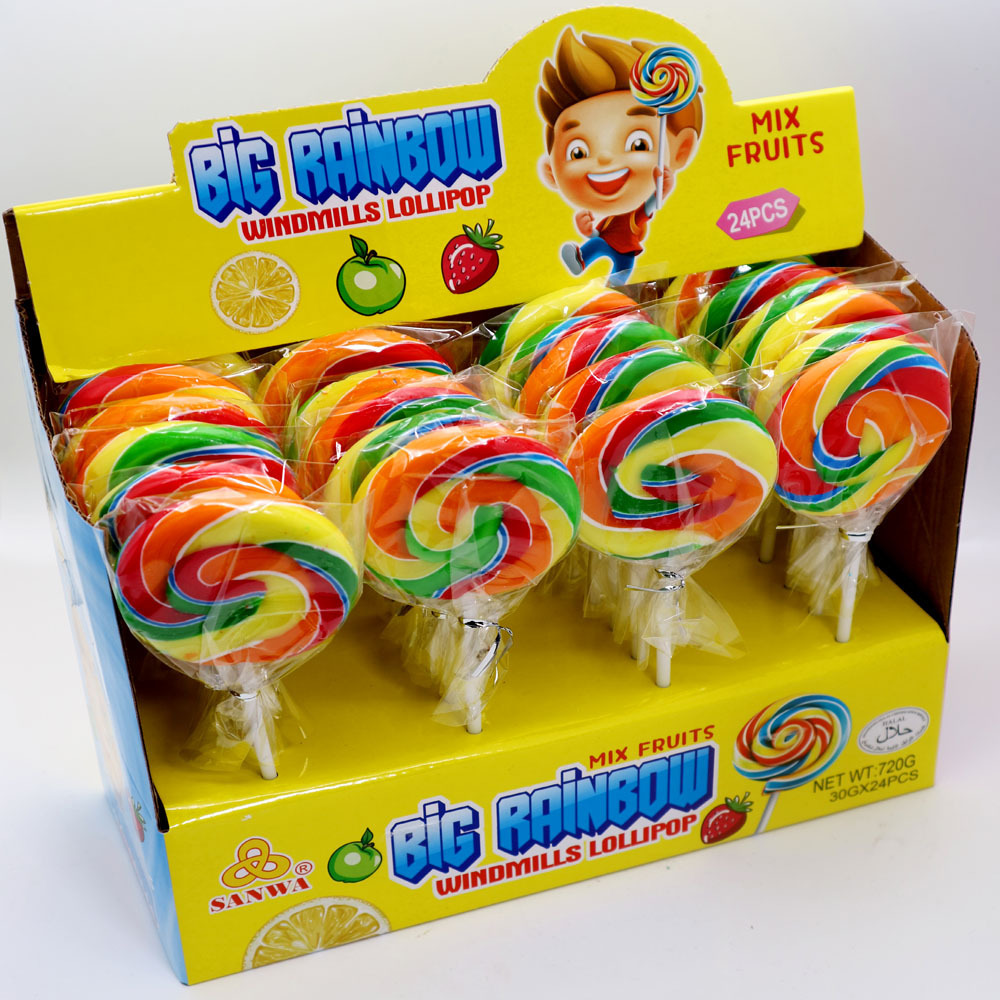 Candy Manufacturer big bom lollipop lolly candy windmill lollipop Big Rainbow lollipop