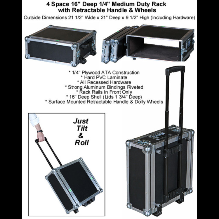 4 SP ATA RACK CASE - RETRACTABLE HANDLEWHEELS - 16 DEEP