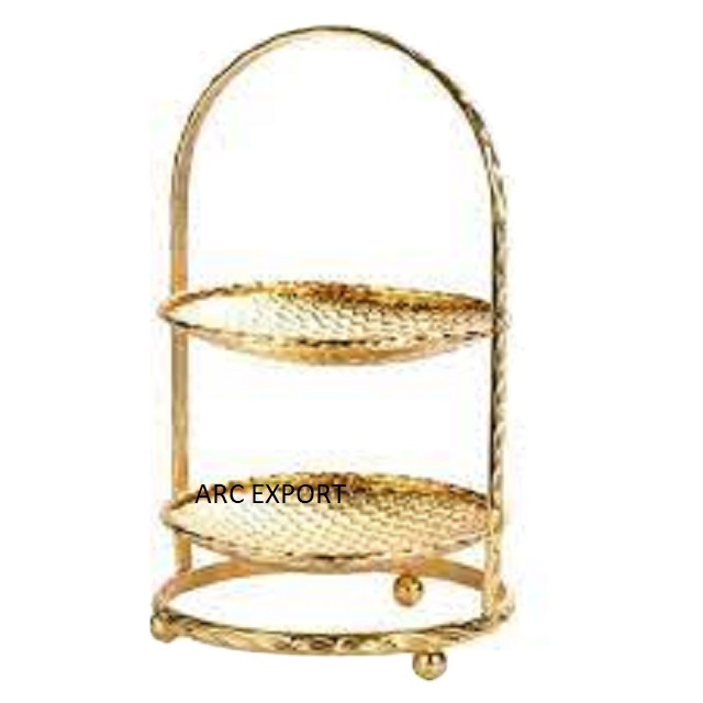 2 Tier Golden Hanging Decorative Cake Stand For Fruit Serving Cake Stand