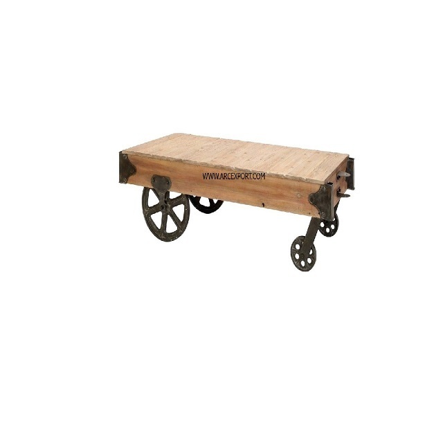 Black Wheels Wooden Cart Table Decoration Fancy Antique Simple Design Decorating Cart Table