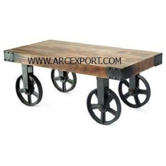 Black Wheels Wooden Cart Table Decoration Fancy Antique Simple Design Decorating Cart Table