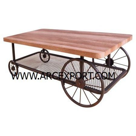 Black Wheels Wooden Cart Table Decoration Fancy Antique Simple Design Decorating Cart Table