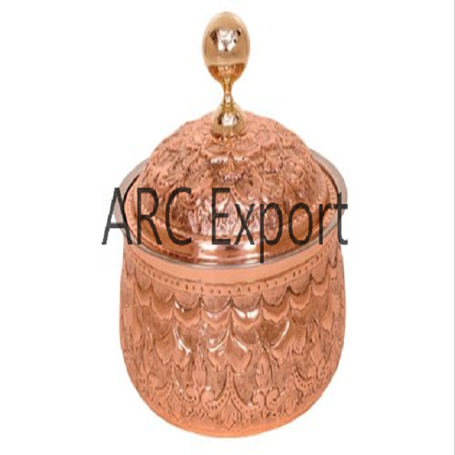 Copper Engraved Metal Luxury Casserole & Hot Pot Indian Designer Metal Hose Pot & Casserole