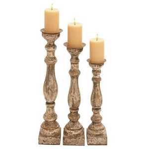 Wooden Antique Candle Holder Set Of 3 Gold Color Design Decoration Best Quality Standard Candle Holder