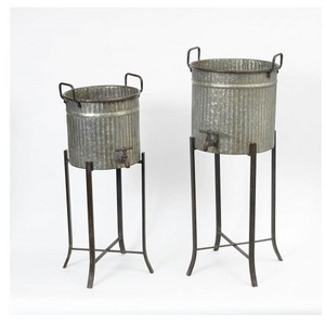 Wholesale Bulk Galvanized Iron Planters Stand Plant Flower Pots Big Large Garden Decors Plant Pots with Metal Stand