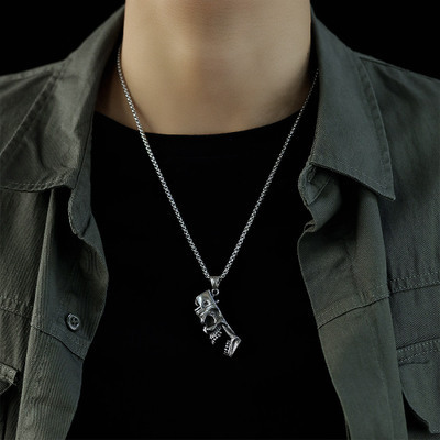 2021 Men Jewelry Gothic Skull Lighter Pendant Necklace Geometric Stainless Steel Opener Skull Necklace