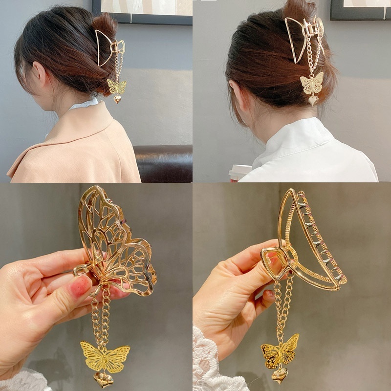 wholesale Metal Stereo Butterfly hair claw tassel elegant woman fashion catch clip