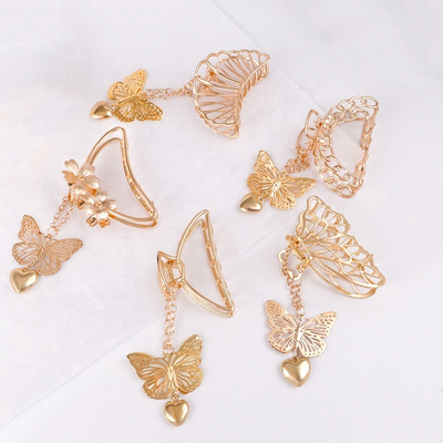 wholesale Metal Stereo Butterfly hair claw tassel elegant woman fashion catch clip