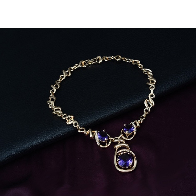 4 Piece Fashion Women Jewelry Sets Luxury African Dubai 18K Gold Plated Big Wave Purple Crystal Wedding Bridal Jewelry Set