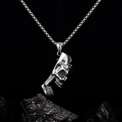 2021 Men Jewelry Gothic Skull Lighter Pendant Necklace Geometric Stainless Steel Opener Skull Necklace