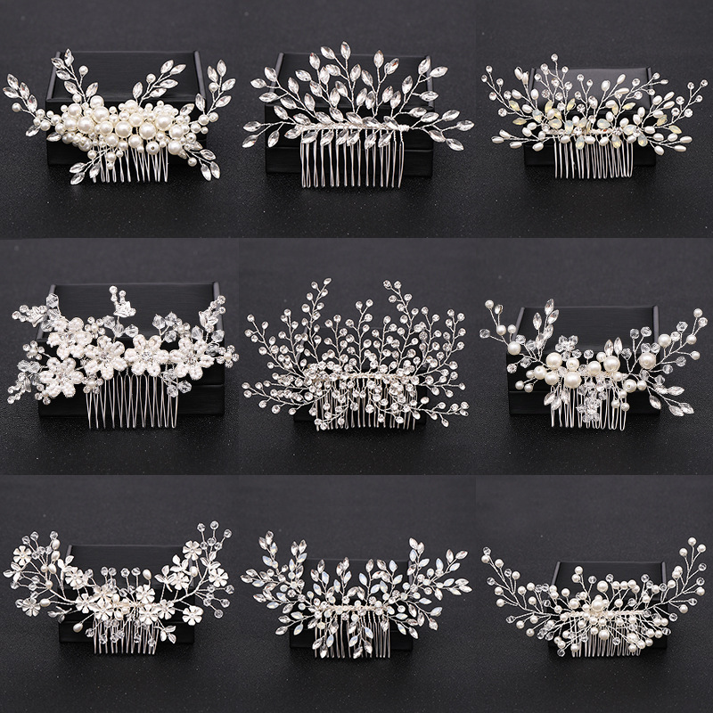 Factory wholesale Silver Color Pearl Crystal Wedding Hair Accessories for Bridal Flower Hair Combs Headpiece Women BestSuppliers