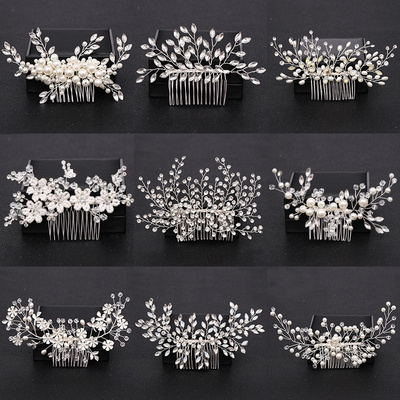 Factory wholesale Silver Color Pearl Crystal Wedding  Hair Accessories for Bridal Flower Hair Combs Headpiece Women