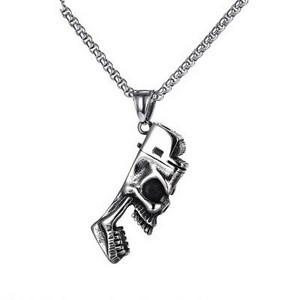 2021 Men Jewelry Gothic Skull Lighter Pendant Necklace Geometric Stainless Steel Opener Skull Necklace