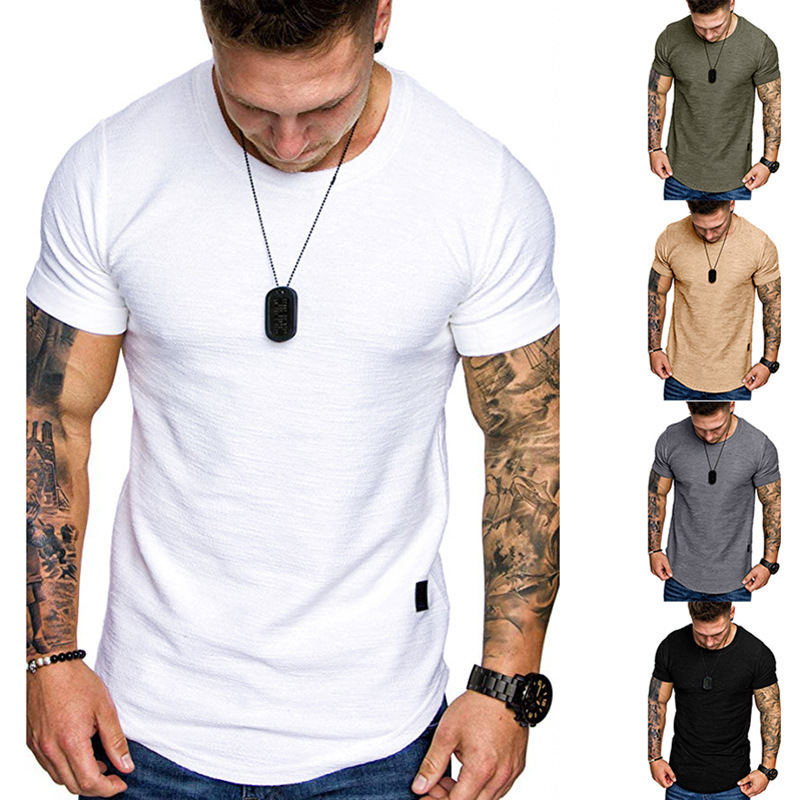 Custom Logo Curved Scoop Hem Round Bottom Scallop Plain Supima Short Sleeve Tee Men T-Shirt Cotton Leather Label Men's T Shirt