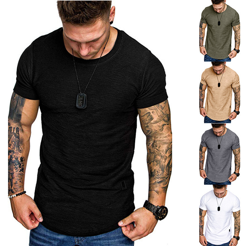 Custom Logo Curved Scoop Hem Round Bottom Scallop Plain Supima Short Sleeve Tee Men T-Shirt Cotton Leather Label Men's T Shirt