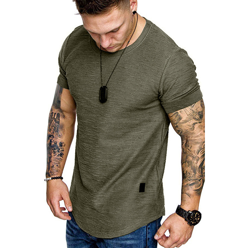 Custom Logo Curved Scoop Hem Round Bottom Scallop Plain Supima Short Sleeve Tee Men T-Shirt Cotton Leather Label Men's T Shirt