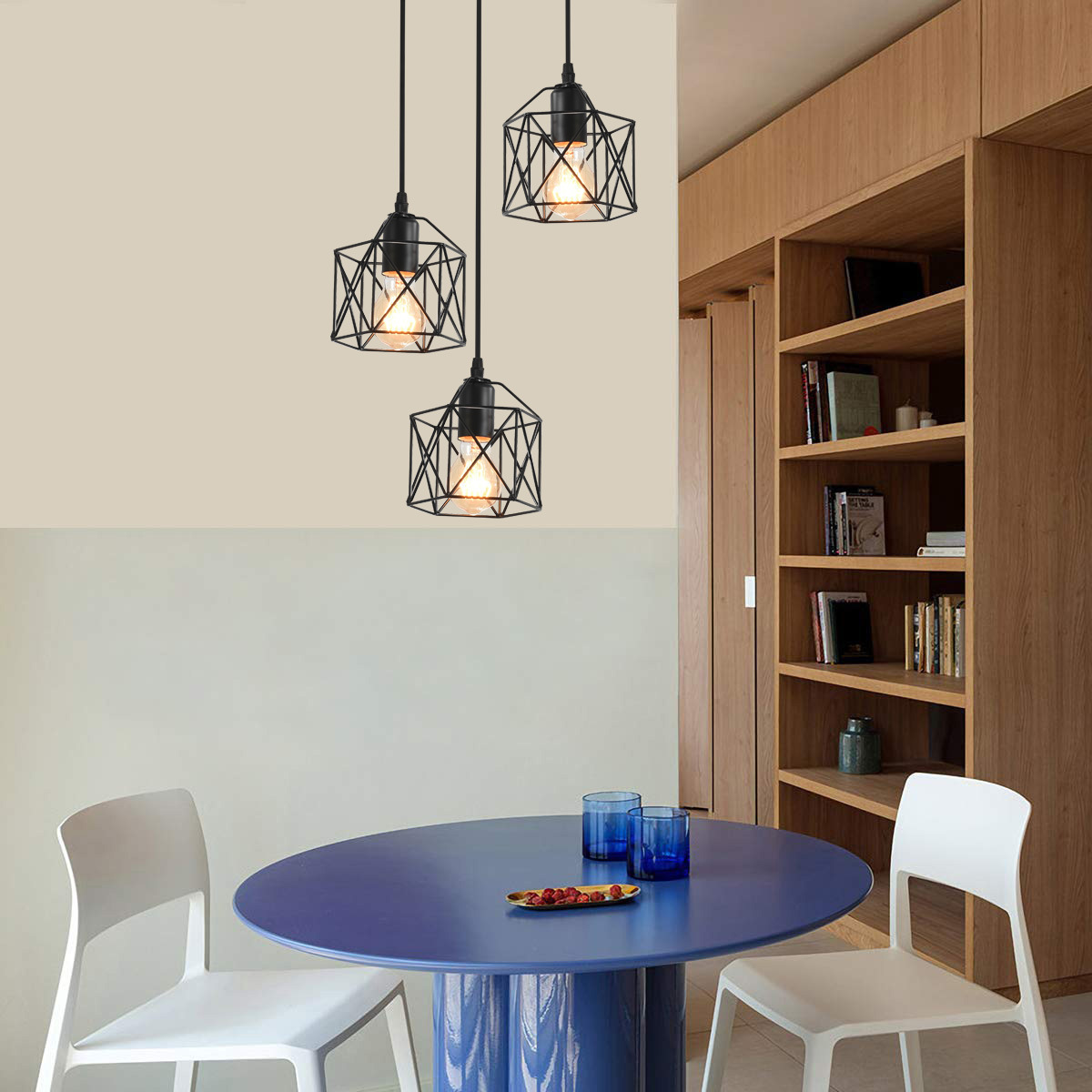 China factory direct sale restaurant lighting black cage pendant light industrial Design 3 pendent light fixtures