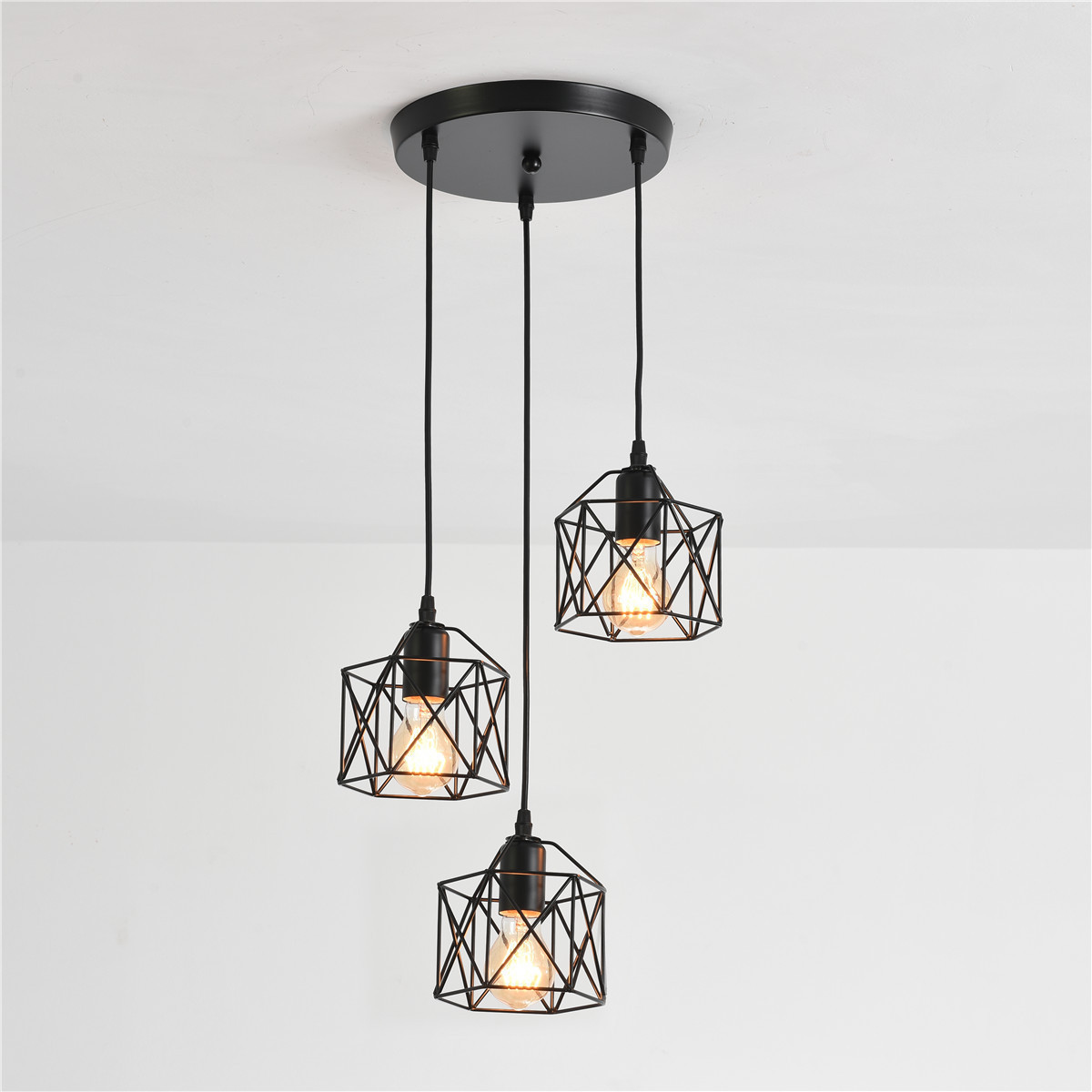 China factory direct sale restaurant lighting black cage pendant light industrial Design 3 pendent light fixtures