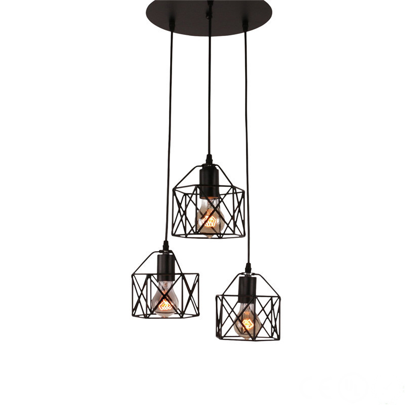 China factory direct sale restaurant lighting black cage pendant light industrial Design 3 pendent light fixtures