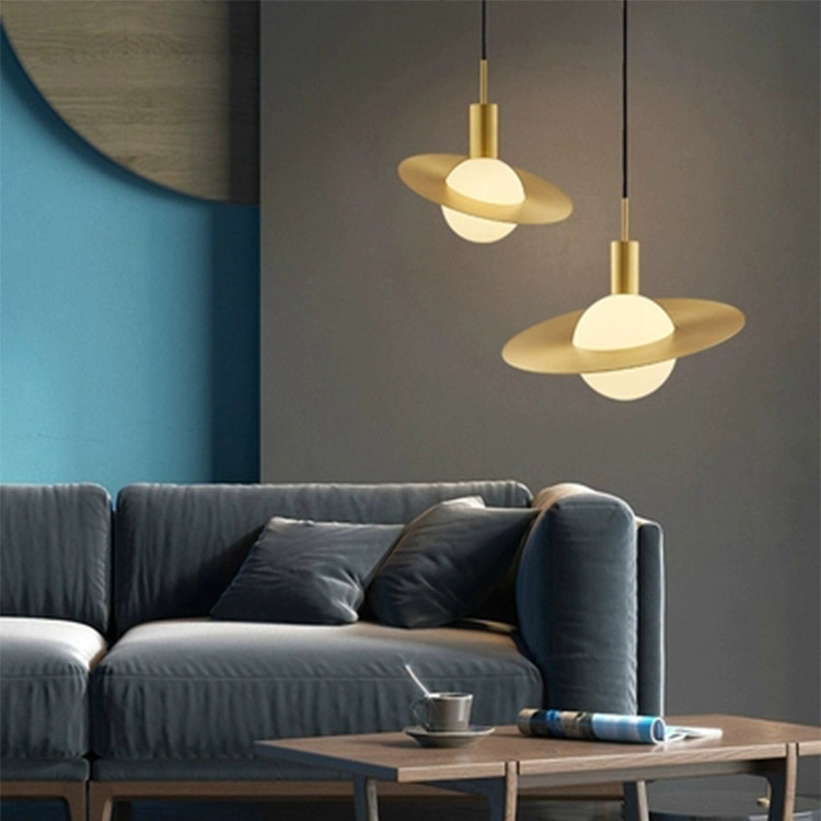 2023 New Flying Saucer Glass Brass Living Room Chandelier Pendant Lightings Milk White  Hanging Lantern Light