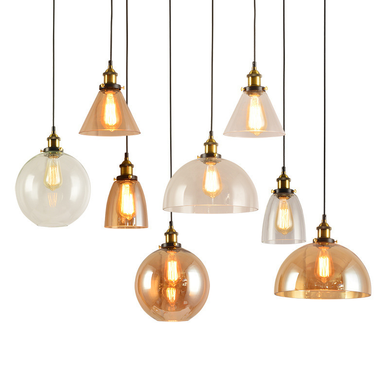 Simple Design Single Pendant Lighting Fixture Amber Glass Shade New Decorative Hanging Lights For Dinning Area Project